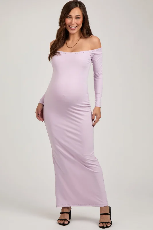 Lavender Off Shoulder Long Sleeve Maternity Maxi Dress Red carpet maxi dresses