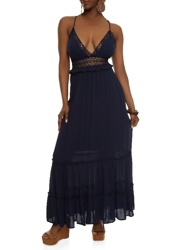 Iris Gauze Knit Crochet Detail Tiered Maxi Dress Prom maxi dresses