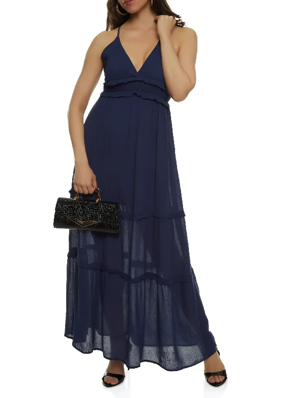 Sleeveless Tiered Empire Waist Maxi Dress Lace maxi dresses