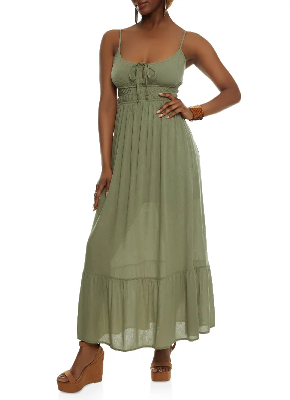 Gauze Knit Tie Front Tiered Maxi Dress Clubbing maxi dresses