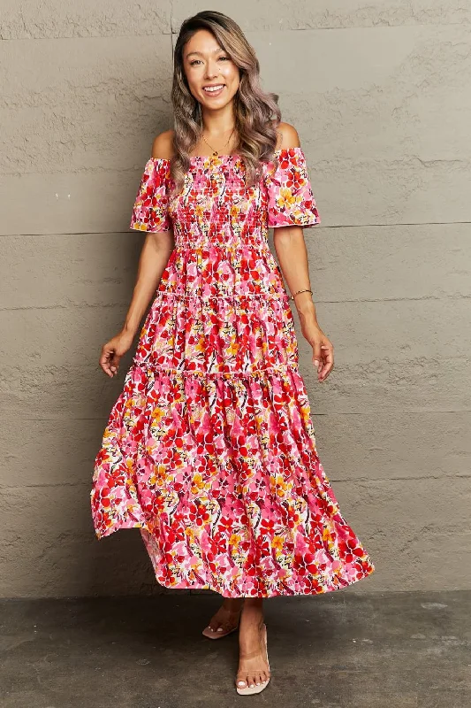 Perfee Floral Off-Shoulder Frill Trim Maxi Dress Party maxi dresses