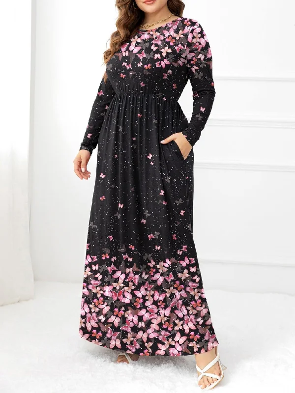 Plus Size Round Neck Maxi Dress with Pockets Comfortable maxi dresses for everyday wear Plus Size Round Neck Maxi Dress with Pockets Comfortable maxi dresses for everyday wear