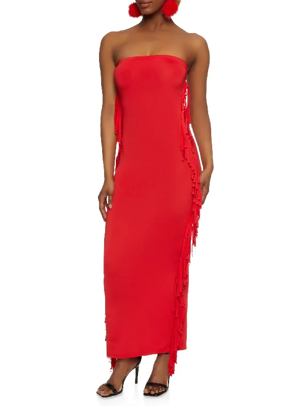 Daisy Fringe Side Maxi Tube Dress Glamorous maxi dresses