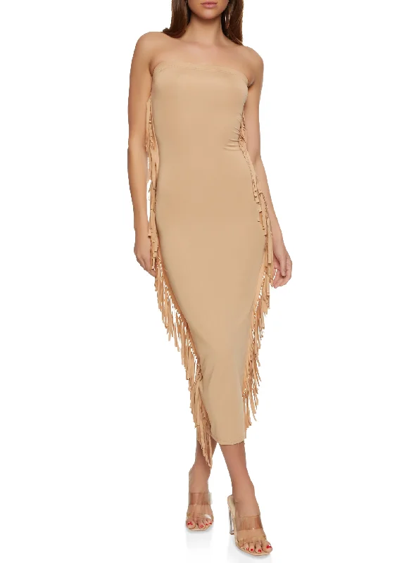 Daisy Fringe Side Maxi Tube Dress Holiday maxi dresses