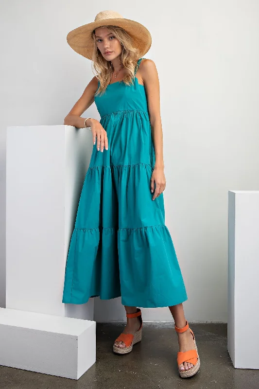 Teal Square Neck Cut Out Back Tiered Maxi Dress Sequin maxi dresses
