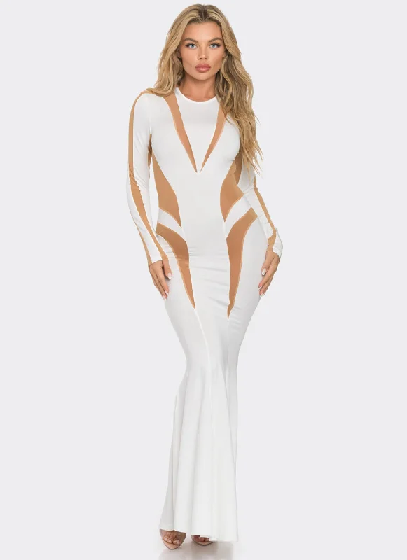 Mesh Color Block Long Sleeve Maxi Dress Best maxi dresses for hourglass body shape