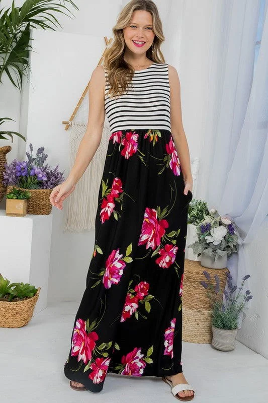 Floral Mix Tank Maxi Dress Chiffon maxi dresses