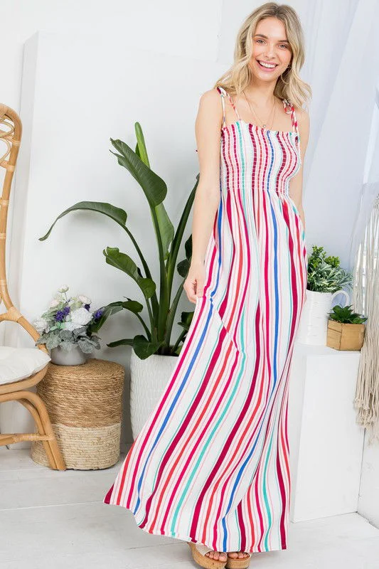 Plus Stripe Smocked Maxi Dress Cotton maxi dresses