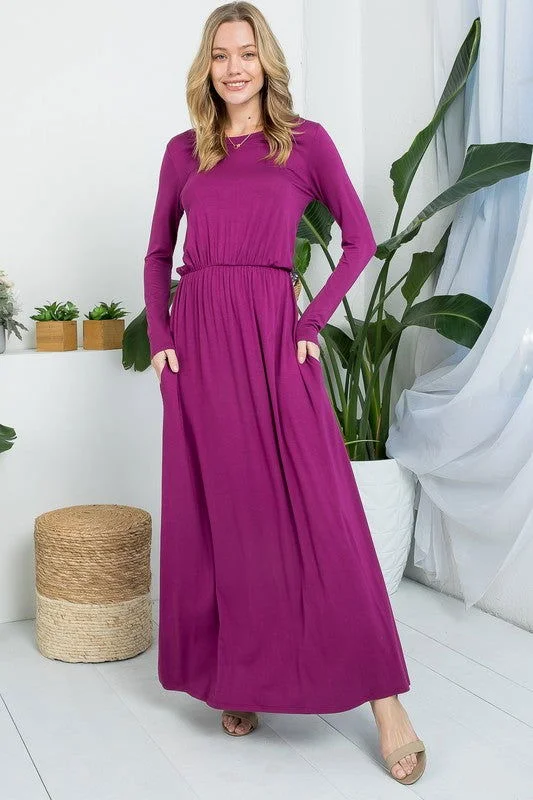 Solid Elastic Waist Maxi Dress Cocktail maxi dresses