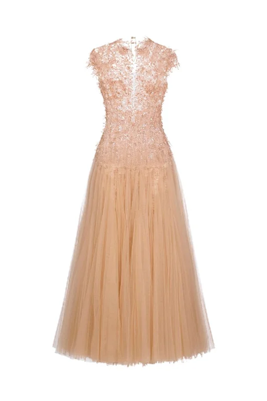 PEACH OMBRÉ CUT-OUT LACE MIDI DRESS Party midi dresses