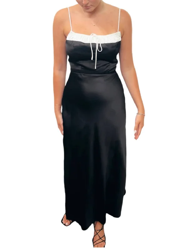 Contrast Trim Satin Maxi Dress In Black Summer Beach Maxi