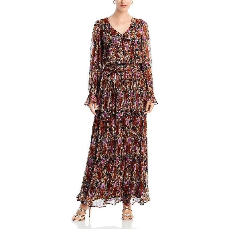 Kinsley Womens Metallic Long Sleeves Maxi Dress Wrap Maxi Skirt