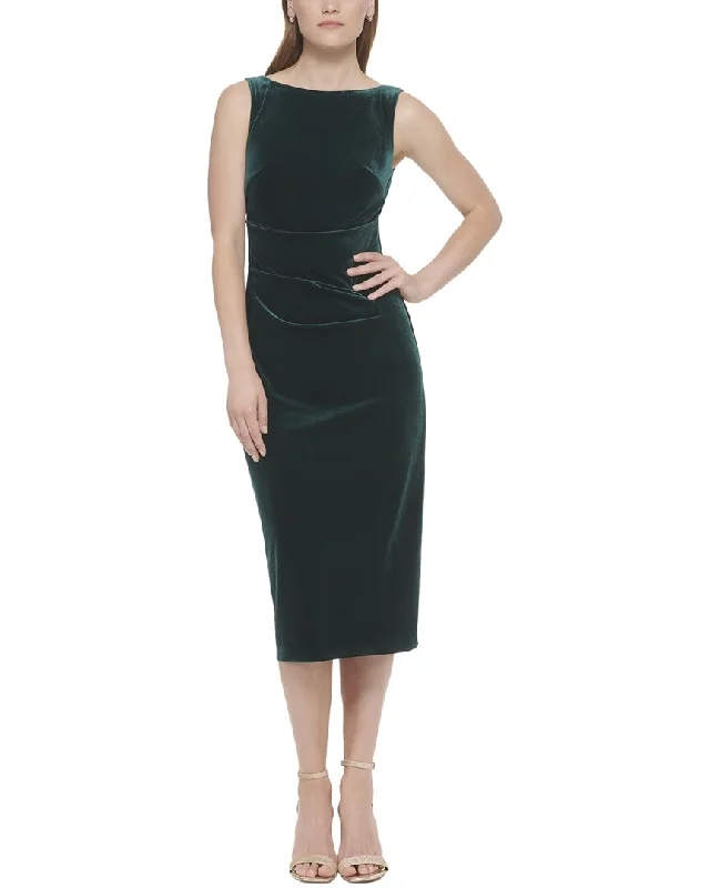 Eliza J Sleeveless Midi Velvet Dress Tulle A-line Skirt