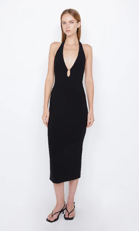 ELVIE HALTER  MIDI DRESS - BLACK Elegant A-line Skirt
