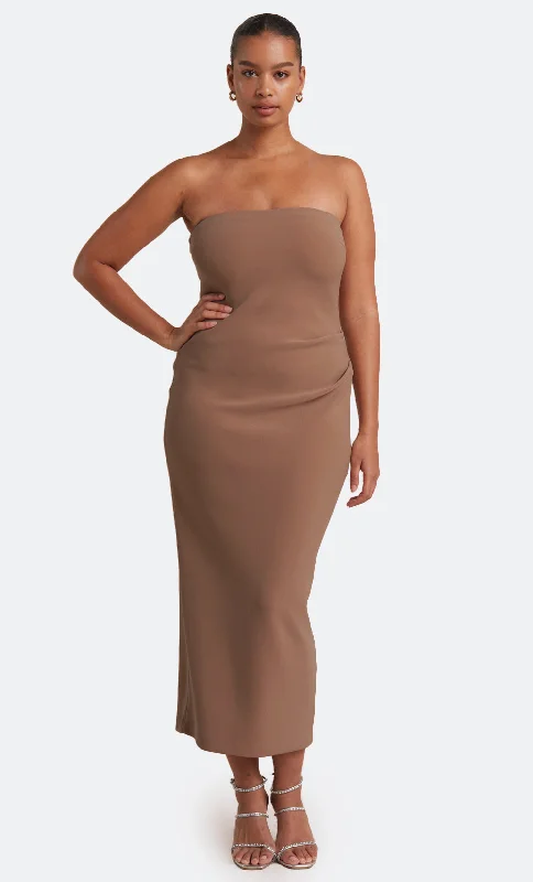 KARINA STRAPLESS MIDI DRESS - MILK CHOCOLATE Sporty Midi Skirt