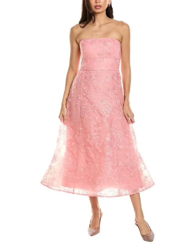 ML Monique Lhuillier Louisa Lace Midi Dress Floral A-line Skirt