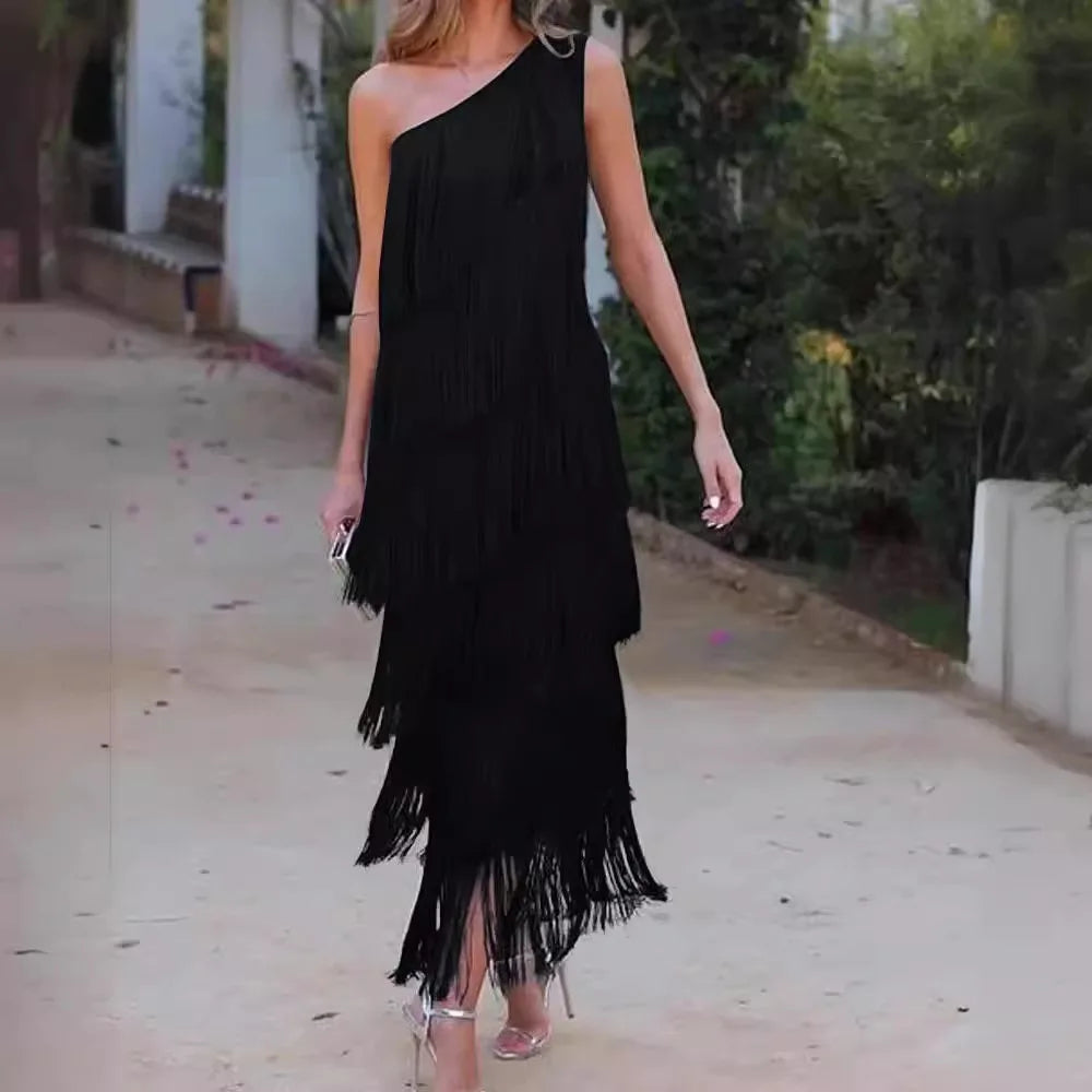 Paulina | Striking Fringe Gown Metallic unclassified dresses