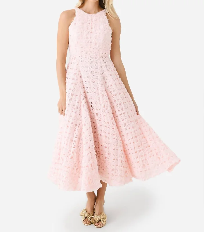 Quintette Backless Midi Dress In Soft Pink Midi Skirt Party