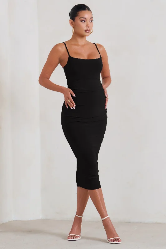 Raquel | Black Maternity Cami Midi Dress With Split Midi Skirt Blouse